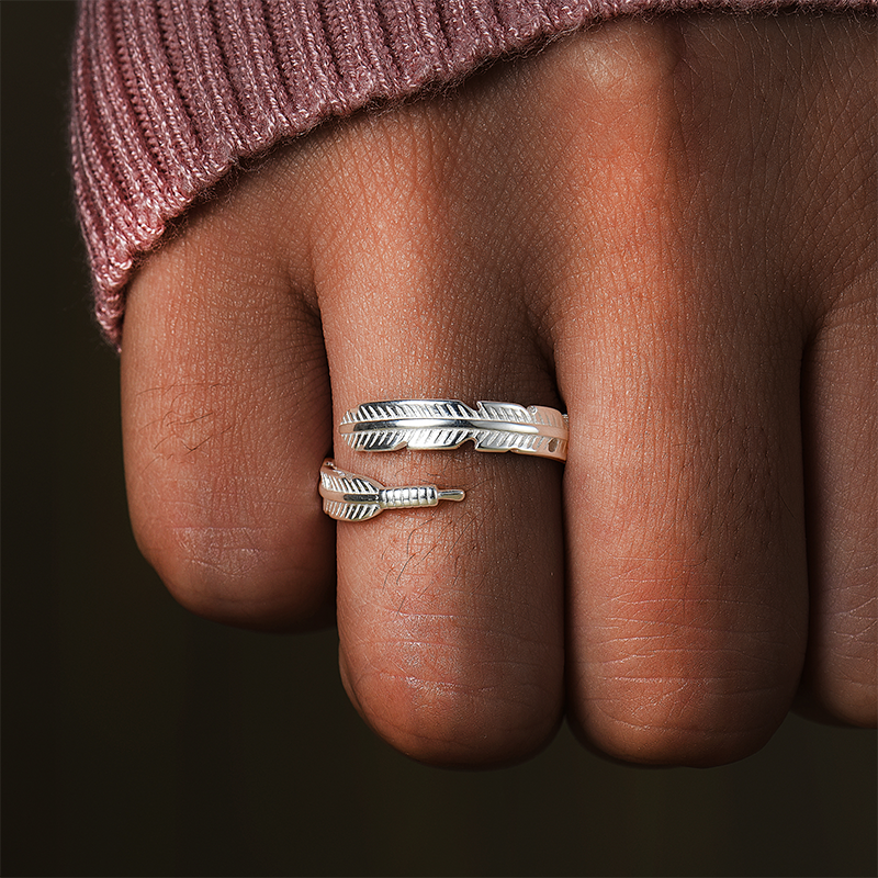 Adjustable Memorial Plume Ring Silver