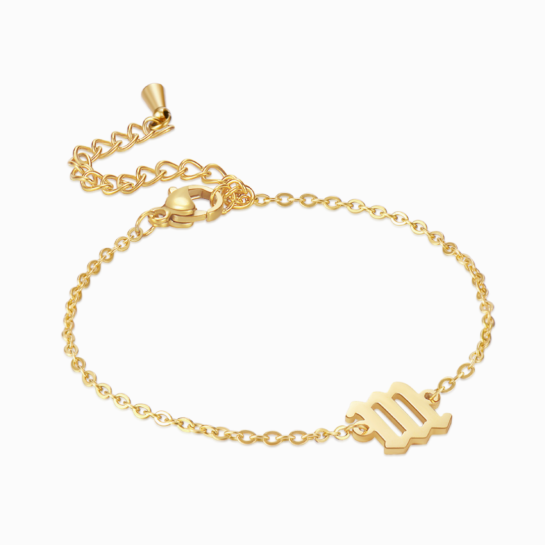 Gold angel number 111 bracelet on white background