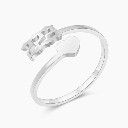 Silver angel number 222 and heart ring on a white background