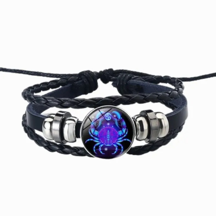 cancer black leather bracelet on white background