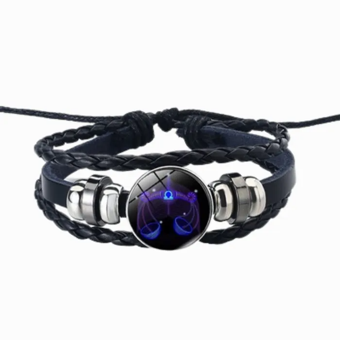 libra black leather bracelet on white background