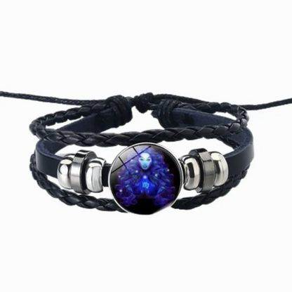 virgo black leather bracelet on white background