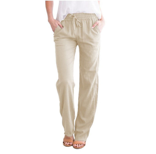 Ivyshape | Lightweight airy leisure pants with elastic waistband