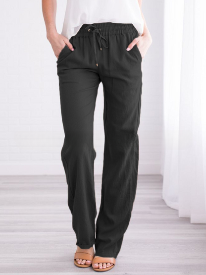 Ivyshape | Lightweight airy leisure pants with elastic waistband