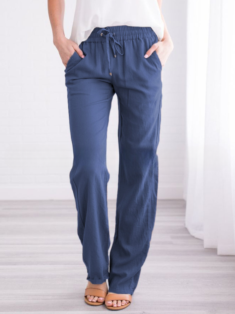Ivyshape | Lightweight airy leisure pants with elastic waistband