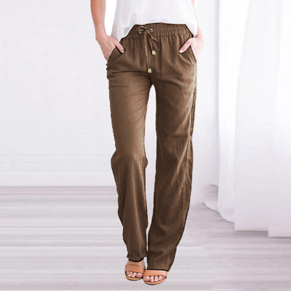 Ivyshape | Lightweight airy leisure pants with elastic waistband