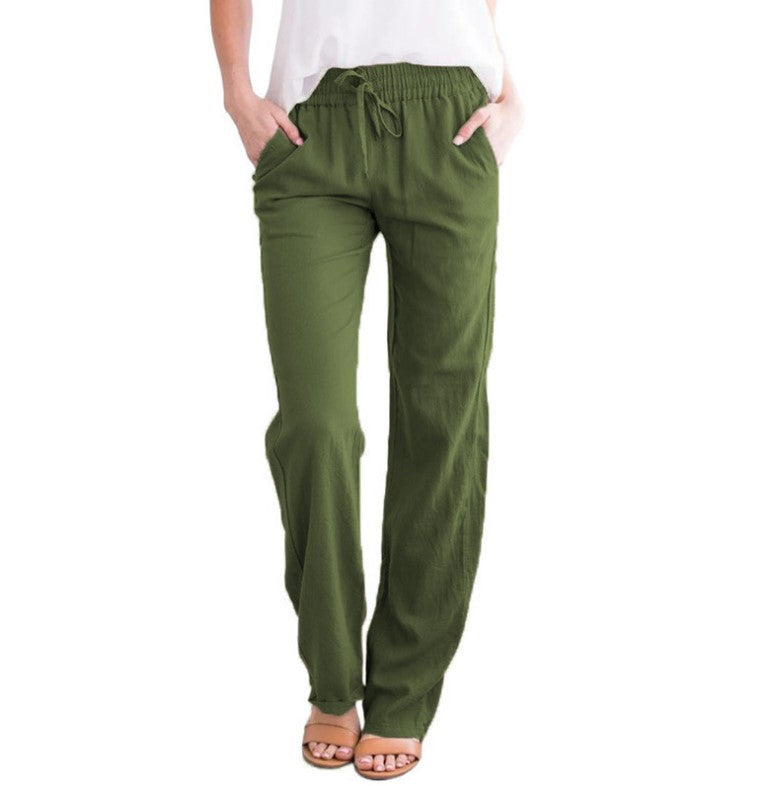 Ivyshape | Lightweight airy leisure pants with elastic waistband
