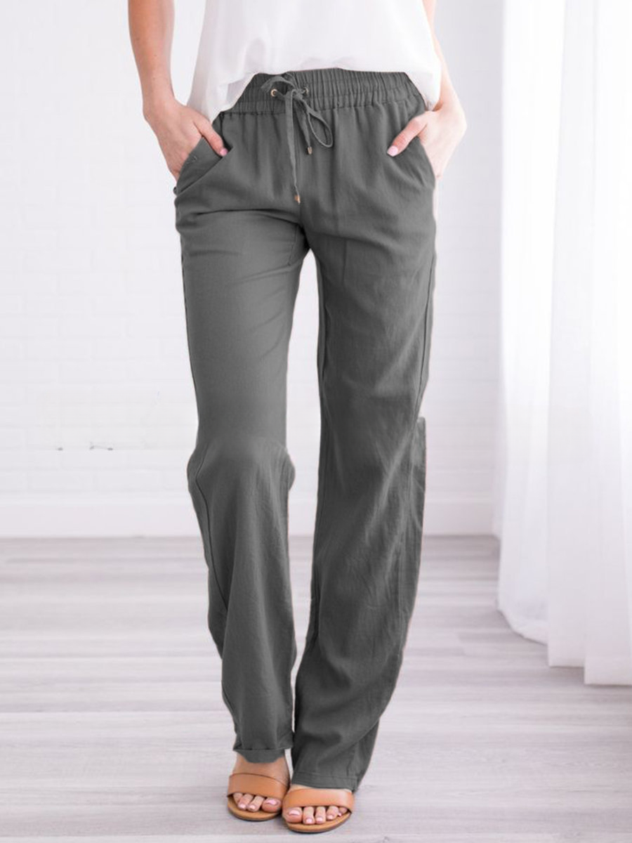 Ivyshape | Lightweight airy leisure pants with elastic waistband