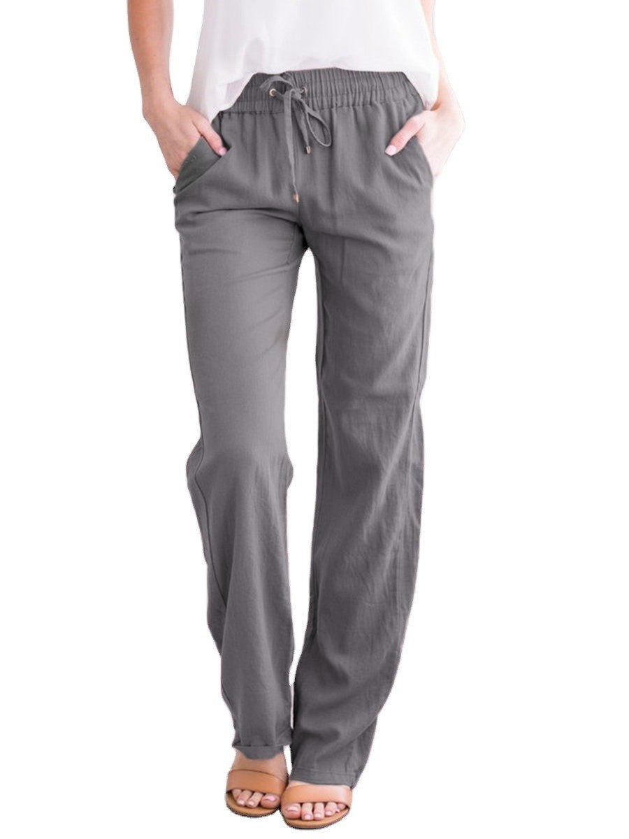Ivyshape | Lightweight airy leisure pants with elastic waistband