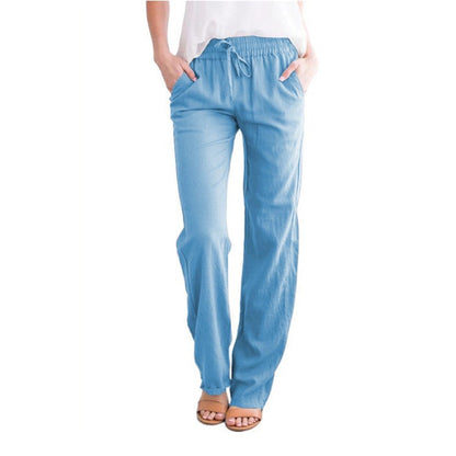 Ivyshape | Lightweight airy leisure pants with elastic waistband