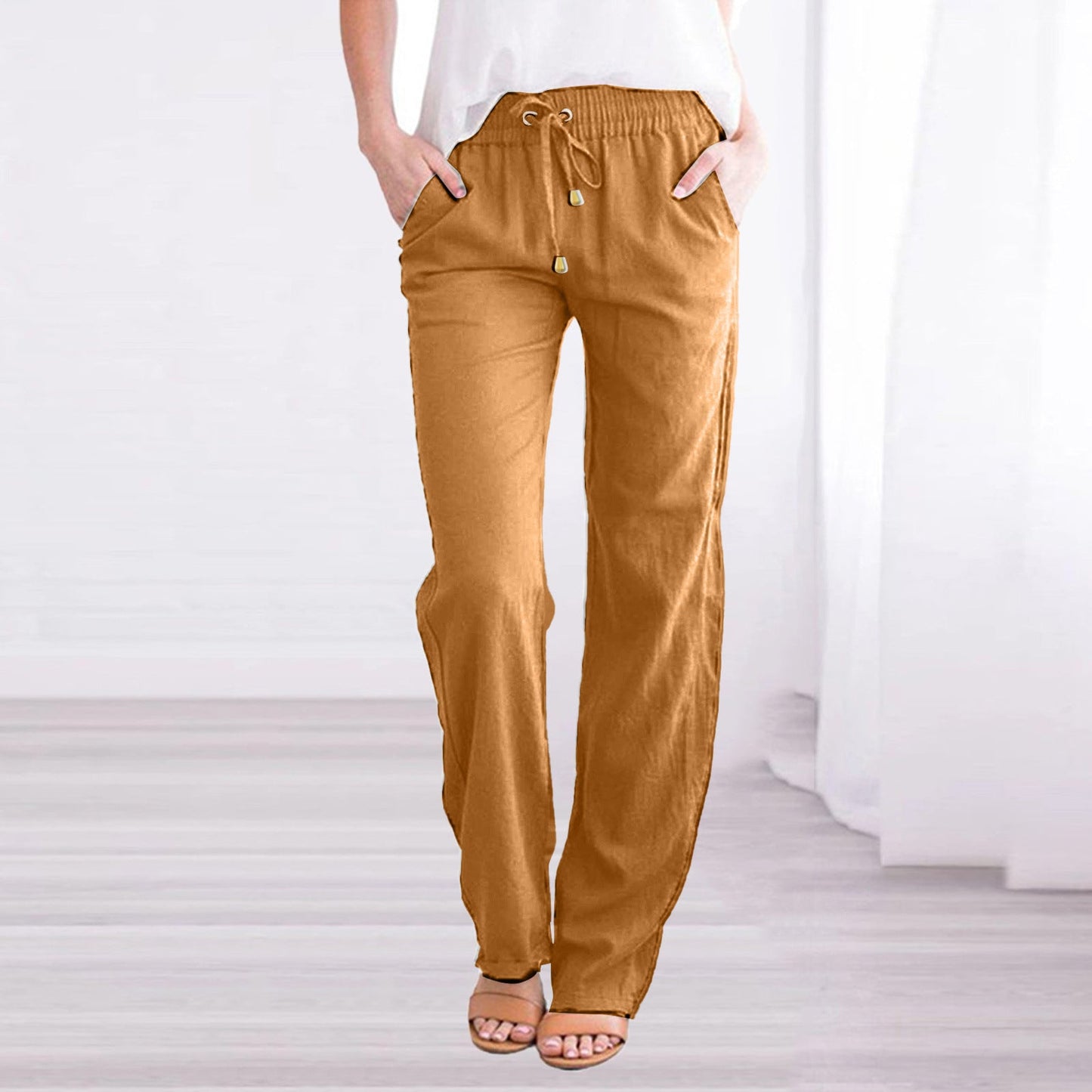 Ivyshape | Lightweight airy leisure pants with elastic waistband
