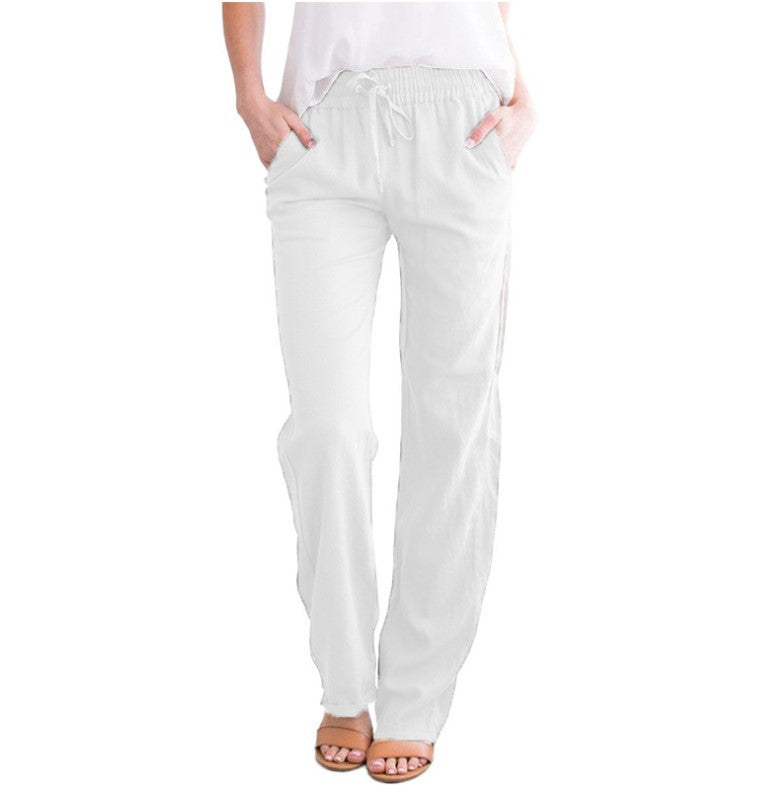 Ivyshape | Lightweight airy leisure pants with elastic waistband