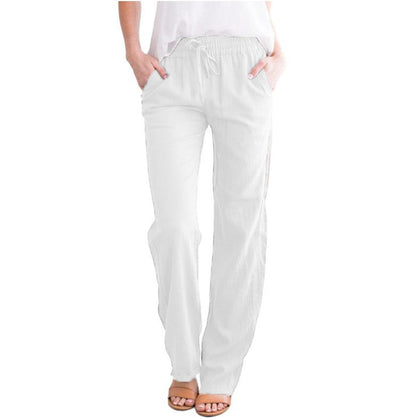 Ivyshape | Lightweight airy leisure pants with elastic waistband
