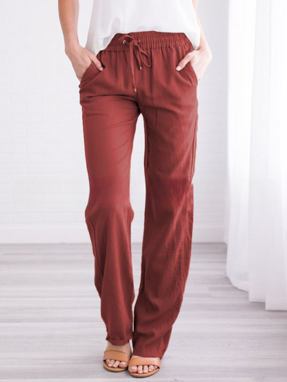 Ivyshape | Lightweight airy leisure pants with elastic waistband