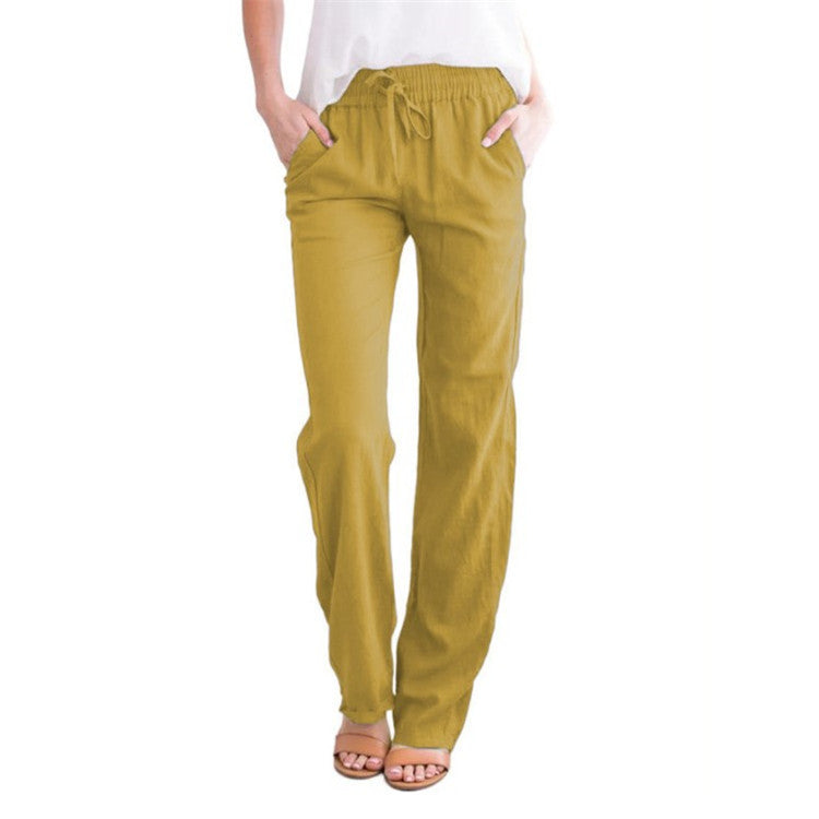 Ivyshape | Lightweight airy leisure pants with elastic waistband